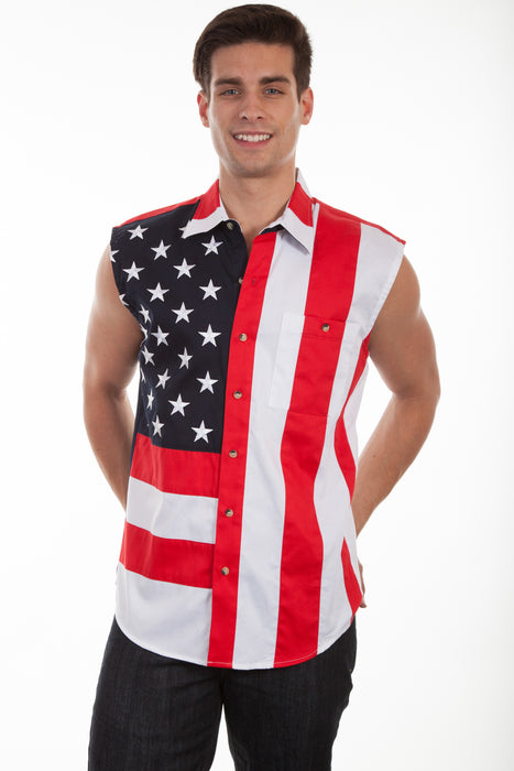 Scully Mens USA Flag 100% Cotton Cutoff S/L Shirt