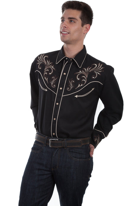 Scully Mens Black Poly/Rayon Floral Scroll L/S Shirt