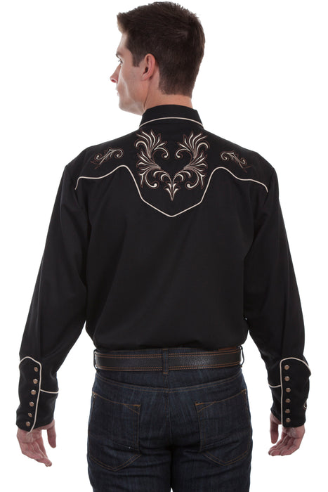 Scully Mens Black Poly/Rayon Scroll L/S Shirt