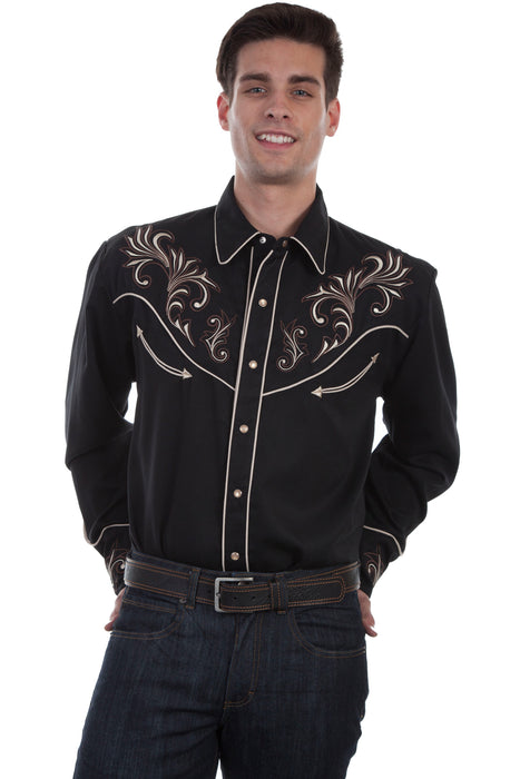 Scully Mens Black Poly/Rayon Scroll L/S Shirt