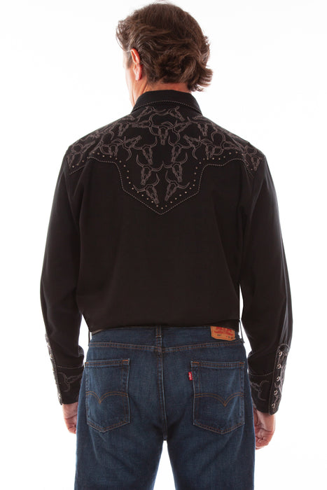 Scully Mens Black Polyester Longhorn Heads L/S Shirt