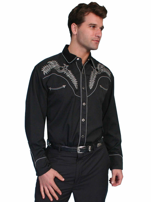 Scully Mens Classic Bootstitch Black Poly/Rayon L/S Shirt