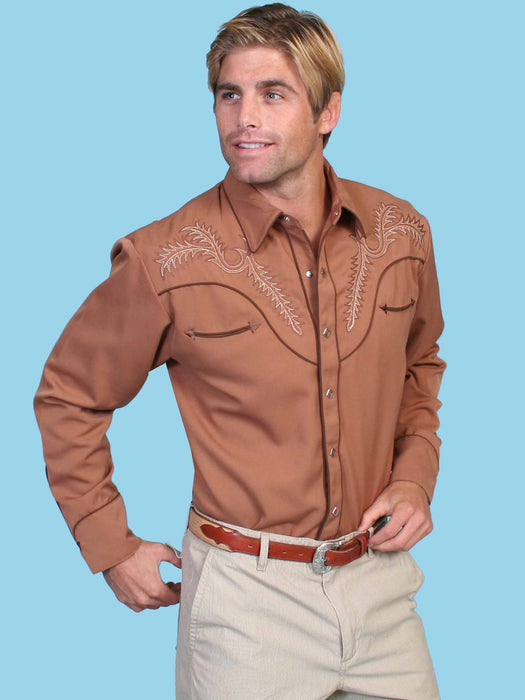 Scully Mens Classic Bootstitch Brown Poly/Rayon L/S Shirt