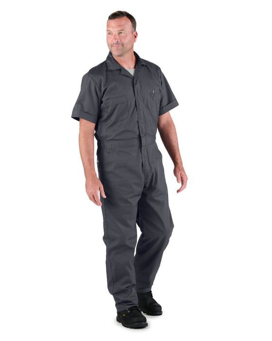 Berne Mens Charcoal Cotton Blend Poplin Short Sleeve Coverall