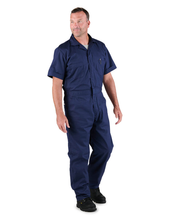 Berne Mens Navy Cotton Blend Poplin Short Sleeve Coverall