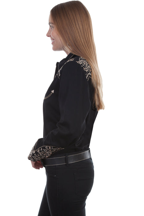 Scully Womens Black Poly/Rayon Scroll L/S Blouse