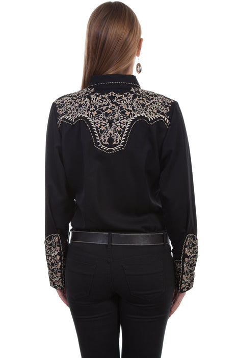 Scully Womens Black Poly/Rayon Scroll L/S Blouse