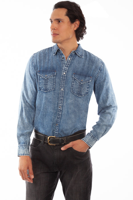 Scully Mens Denim 100% Tencel Western L/S Shirt