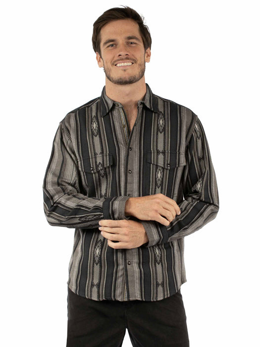 Scully Mens Signature Stripe Charcoal 100% Cotton L/S Shirt