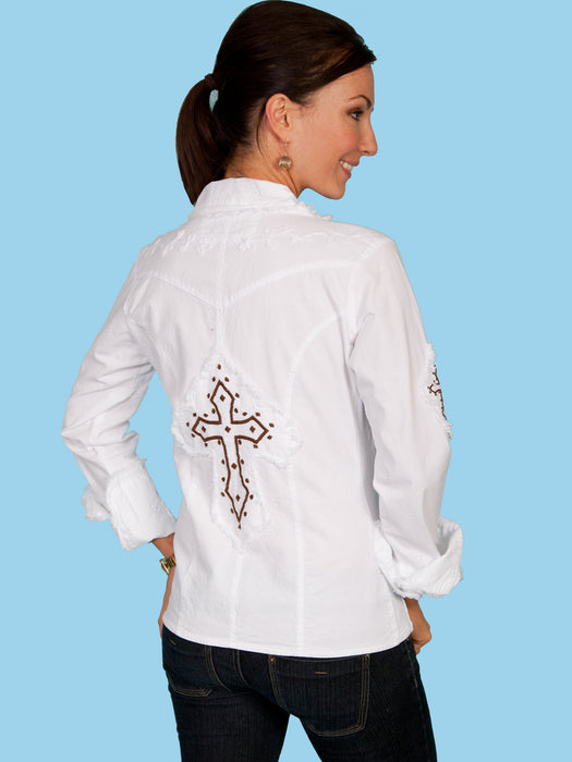 Scully Womens White 100% Cotton Cross L/S Shirt