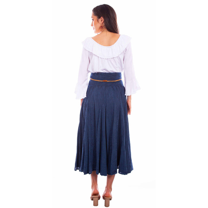 Scully Womens Vertical Panel Full Length Dark Blue 100% Cotton Skirt