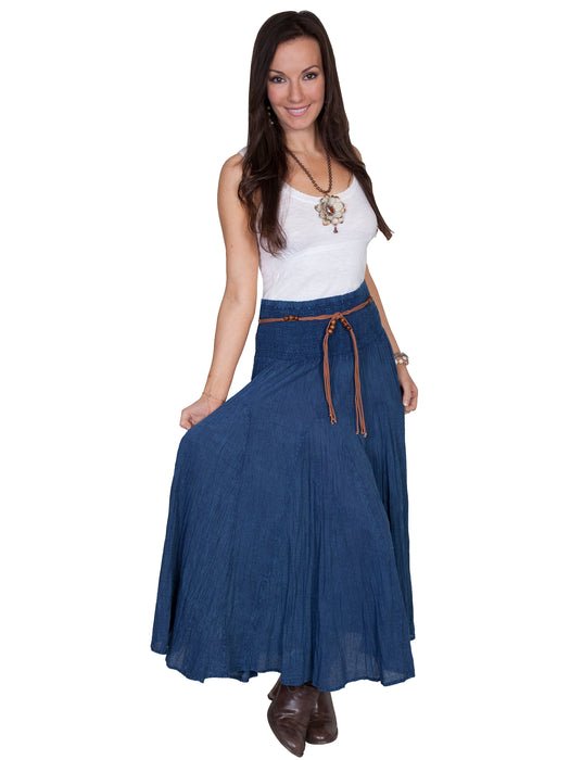 Scully Womens Vertical Panel Full Length Dark Blue 100% Cotton Skirt