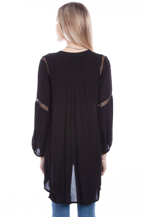 Scully Womens Black Rayon Waffle Weave L/S Tunic