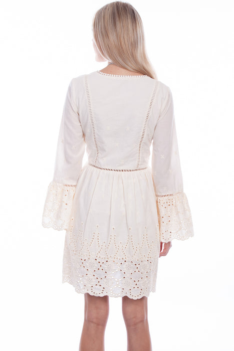 Scully Womens Ivory 100% Cotton Ladder Lace L/S Dress