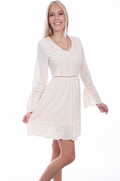 Scully Womens Ivory 100% Cotton Ladder Lace L/S Dress