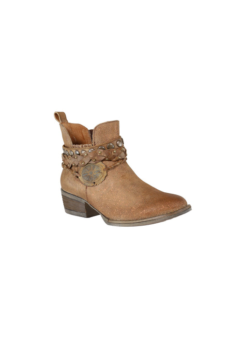 Circle G Urban Ladies Studs Brown Cowhide Leather Ankle Boots