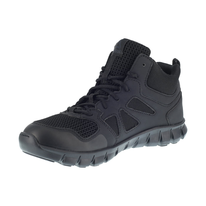 Reebok Mens Black Leather Work Boots Soft Toe Lace-Up