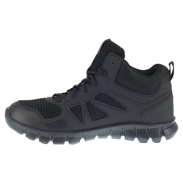 Reebok Mens Black Leather Work Boots Soft Toe Lace-Up