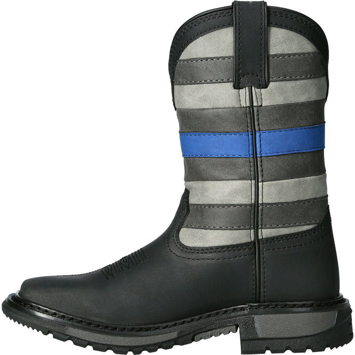 Rocky Kids Black Leather Blue Line Western Cowboy Boots