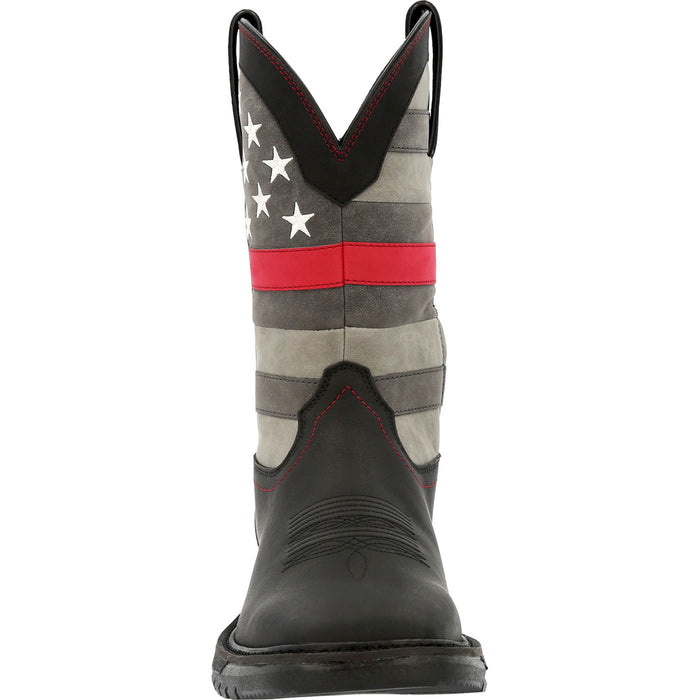 Rocky Mens Black Leather Red Line Western Cowboy Boots