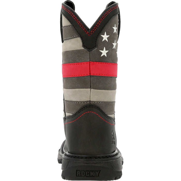 Rocky Kids Boys Black Leather Red Line Western Cowboy Boots