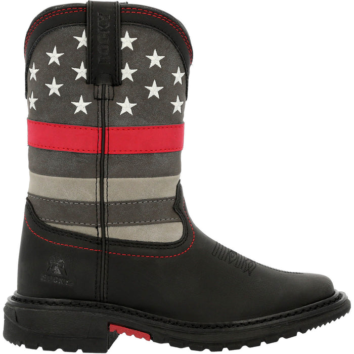 Rocky Kids Boys Black Leather Red Line Western Cowboy Boots