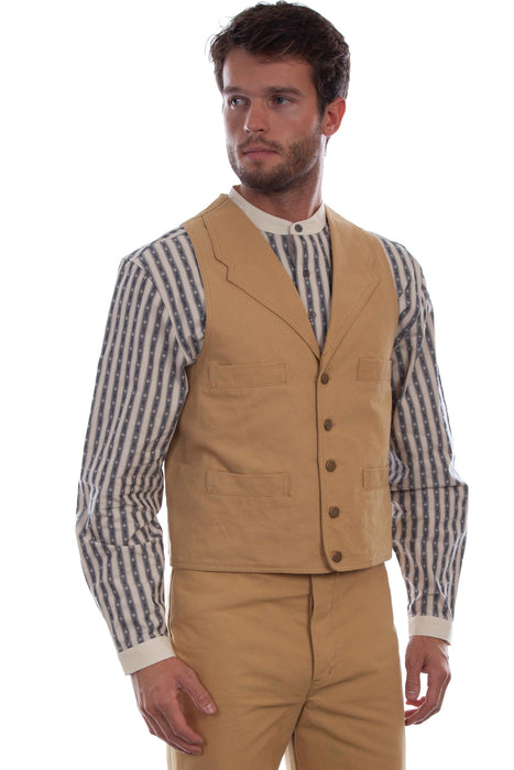 Scully Mens Wheat 100% Cotton Notched Lapels Vest