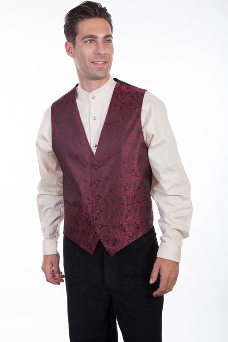 Scully Mens Burgundy Polyester Paisley No Lapel Vest