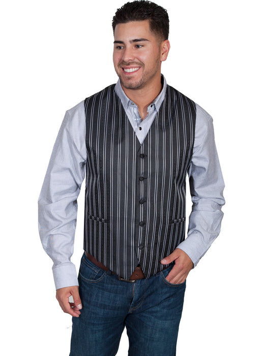 Scully Mens Black Polyester White Pinstripe Vest