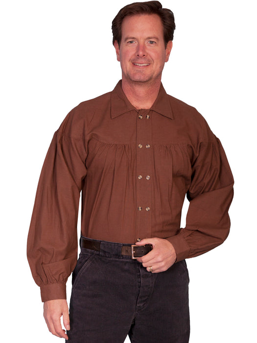 Scully Rangewear Mens Chocolate 100% Cotton L/S Pleated Old West Shirt