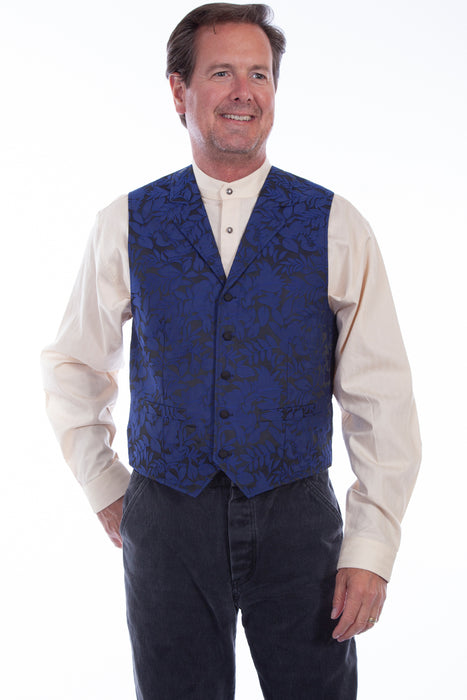 Scully Mens Royal Blue Polyester Notched Lapel Floral Vest