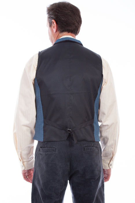 Scully Mens Blue Polyester Herringbone Point Vest