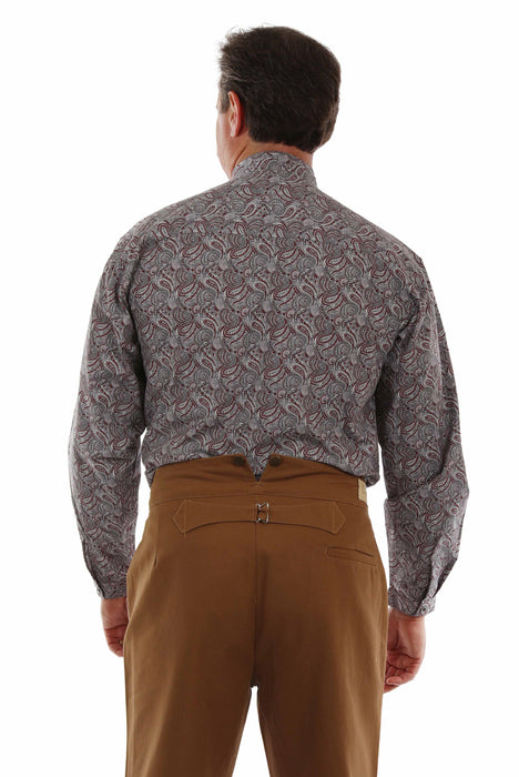 Scully Mens Retro Paisley Burgundy 100% Cotton L/S Shirt