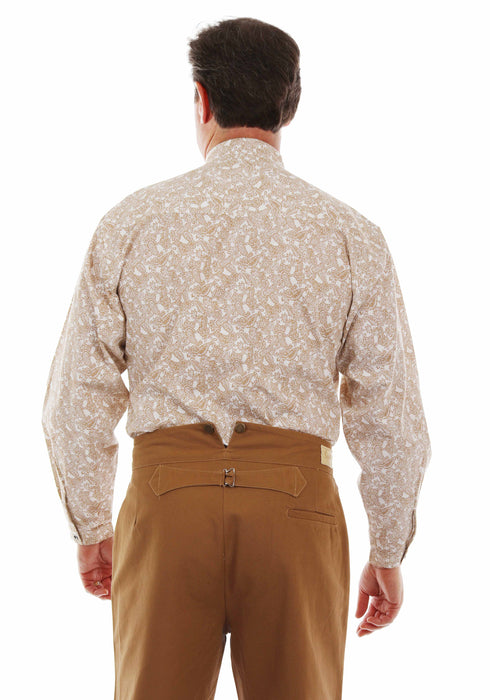 Scully Mens Paisley Flower Retro Ivory 100% Cotton L/S Shirt