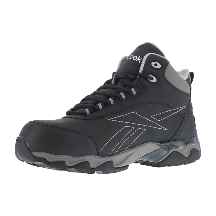 Reebok Mens Black Leather Work Boots Beamer Hiker WP Met Guard