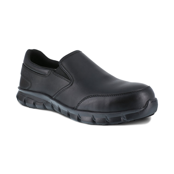 Reebok Womens Black Leather Work Shoes Sublite Slip-On CT