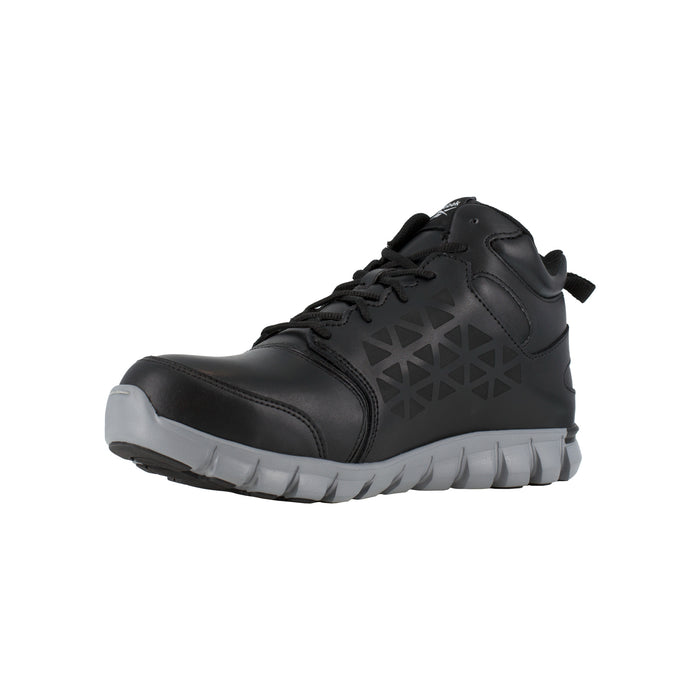 Reebok Mens Black Leather Work Boots Athletic Mid Cut AT Met Guard