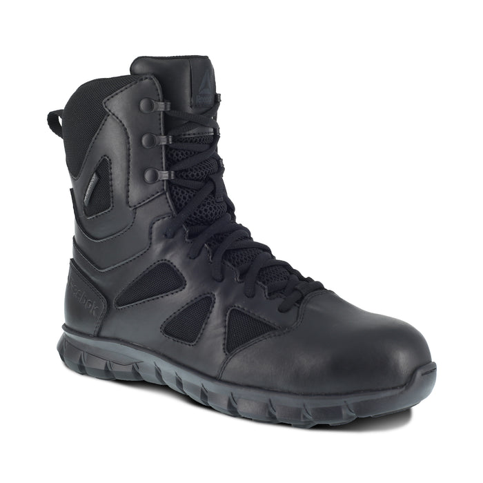 Reebok Mens Black Leather Work Boots Sublite Tactical 8in WP