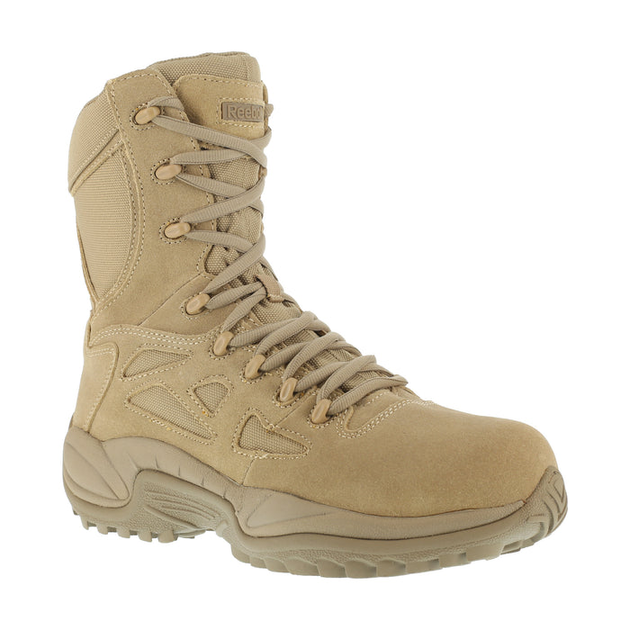 Reebok Mens Desert Tan Suede Tactical Boots Rapid Response RB Side Zip