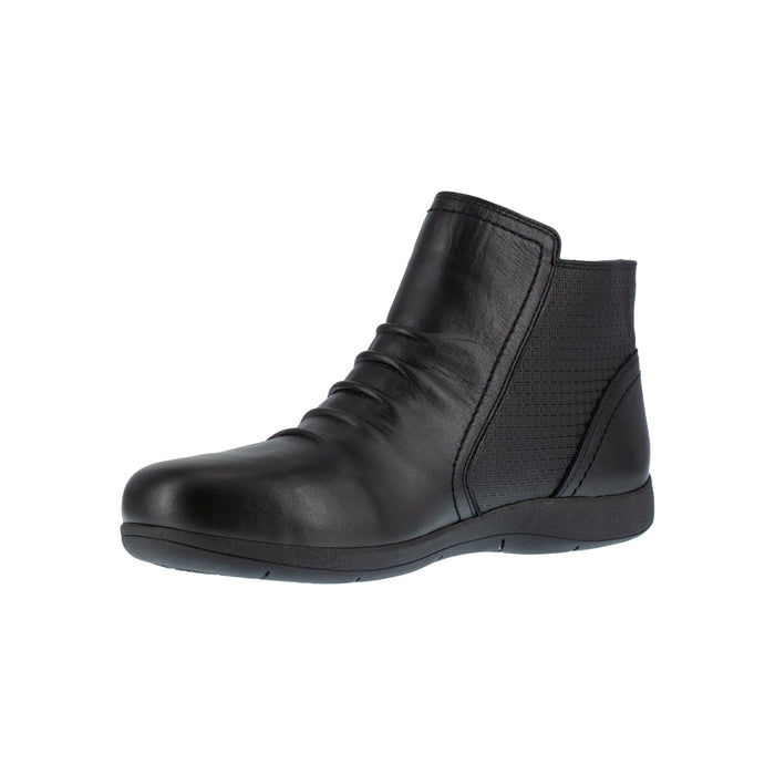 Rockport Womens Black Leather Work Boots Daisey Ruched Bootie AT