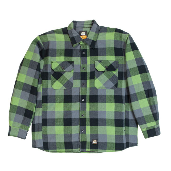 Berne Mens Plaid Green E 100% Cotton Flannel Shirt Jacket L/S