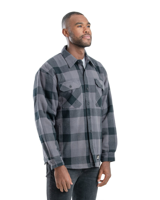 Berne Mens Plaid Slate 100% Cotton Flannel Shirt Jacket L/S