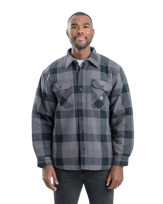 Berne Mens Plaid Slate 100% Cotton Flannel Shirt Jacket L/S