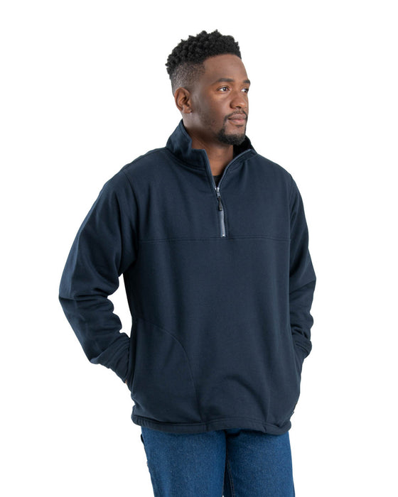 Berne Mens Navy Cotton Blend Fleece Quarter Zip