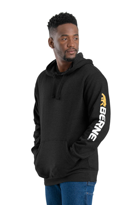 Berne Mens Black Cotton Blend Pullover Hooded Sweatshirt