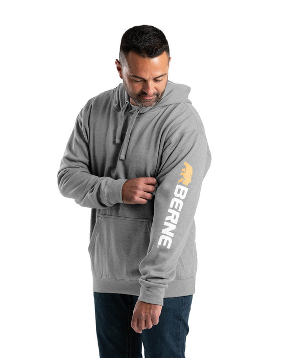 Berne Mens Grey Fleece Signature Sleeve Hooded Pullover