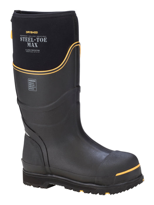 Dryshod Mens Max Cold Conditions ST Black/Yellow Rubber Work Boots