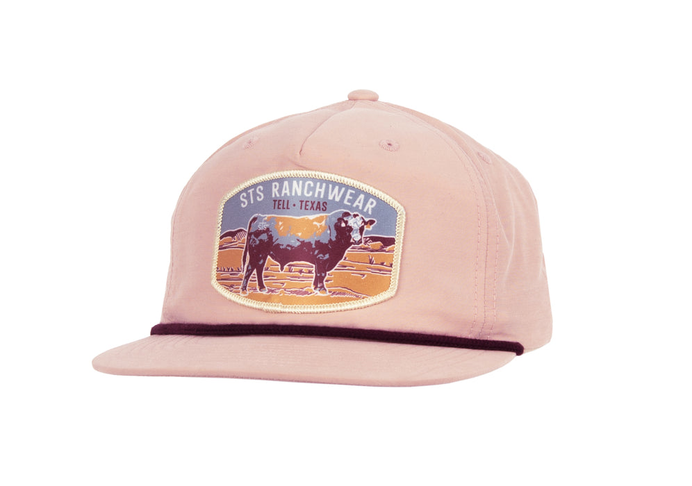 STS Ranchwear Womens Bullscape Patch Peach/Maroon Cotton Blend Baseball Cap Hat