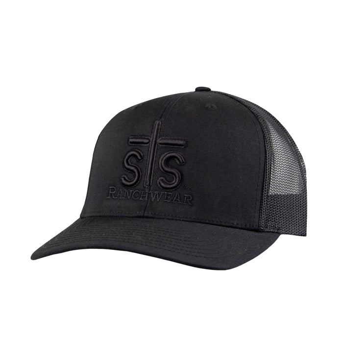 STS Ranchwear Unisex Puff Embroidery Black/Black Cotton Blend Baseball Cap Hat