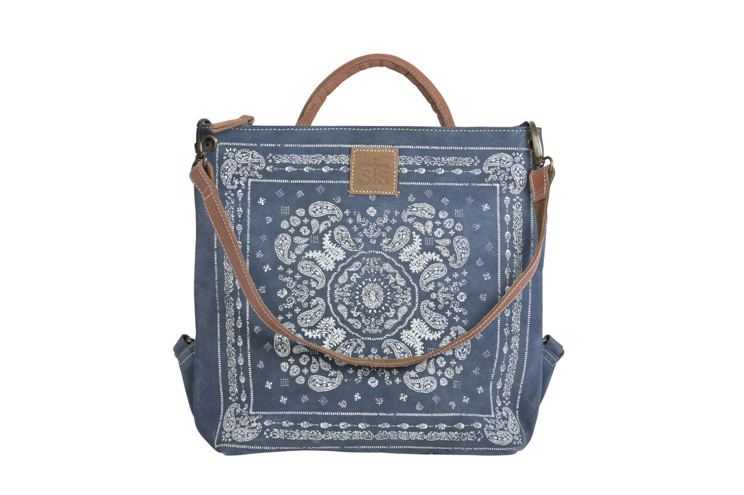 STS Ranchwear Womens Bandana Dixie Light Blue/Tan Leather Backpack